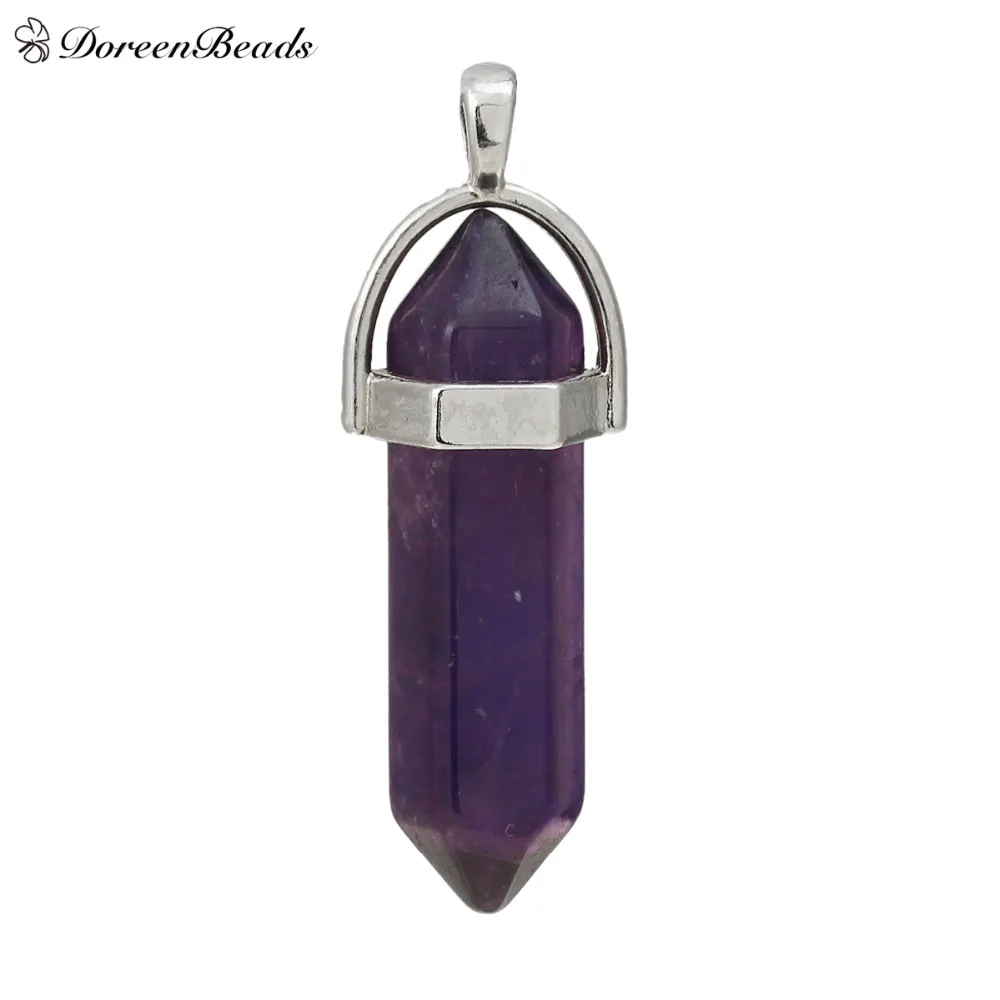 DoreenBeads подвески из драгоценного камня чакры карандаш тусклый серебряный цвет