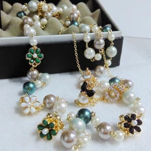 Корейские богемные двухслойные ожерелья с жемчугом и цветком