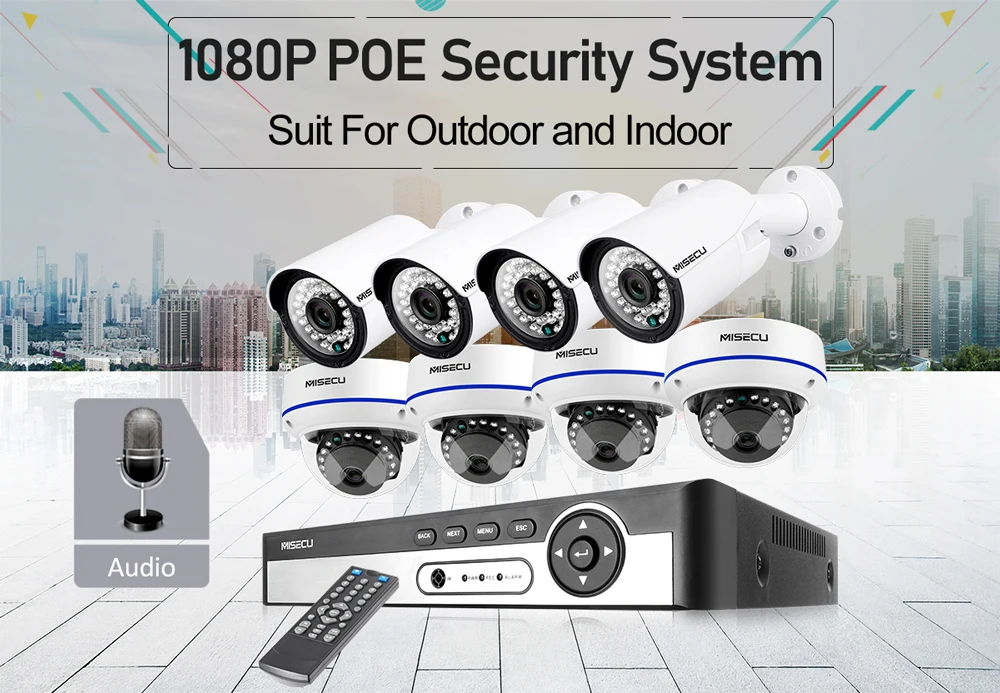 MISECU 8CH 1080P POE NVR комплект безопасности CCTV система наружная внутренняя аудио запись ip-камера Водонепроницаемый P2P комплект видеонаблюдения