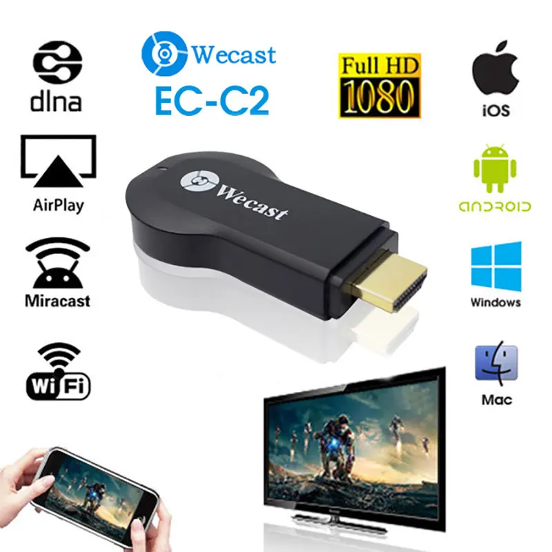 Новинка 2017 года 1080 P Full HD wecast c2 + ТВ карты Wi Fi приемник miracast ключ Поддержка Дисплей