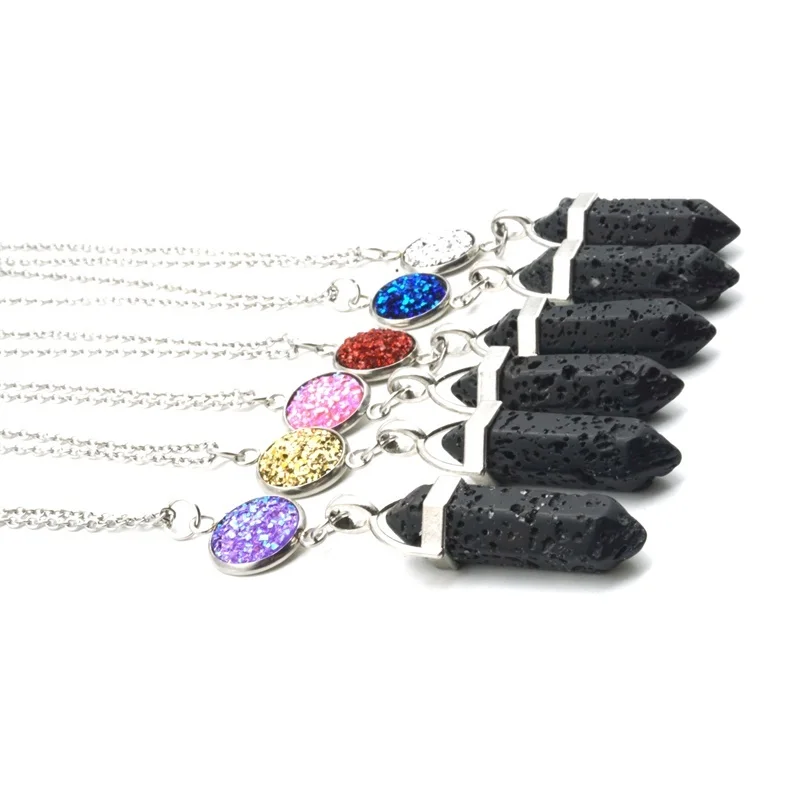 12 Drusy Druzy шестиугольная Призма черный камень лавы ароматерапия эфирное масло