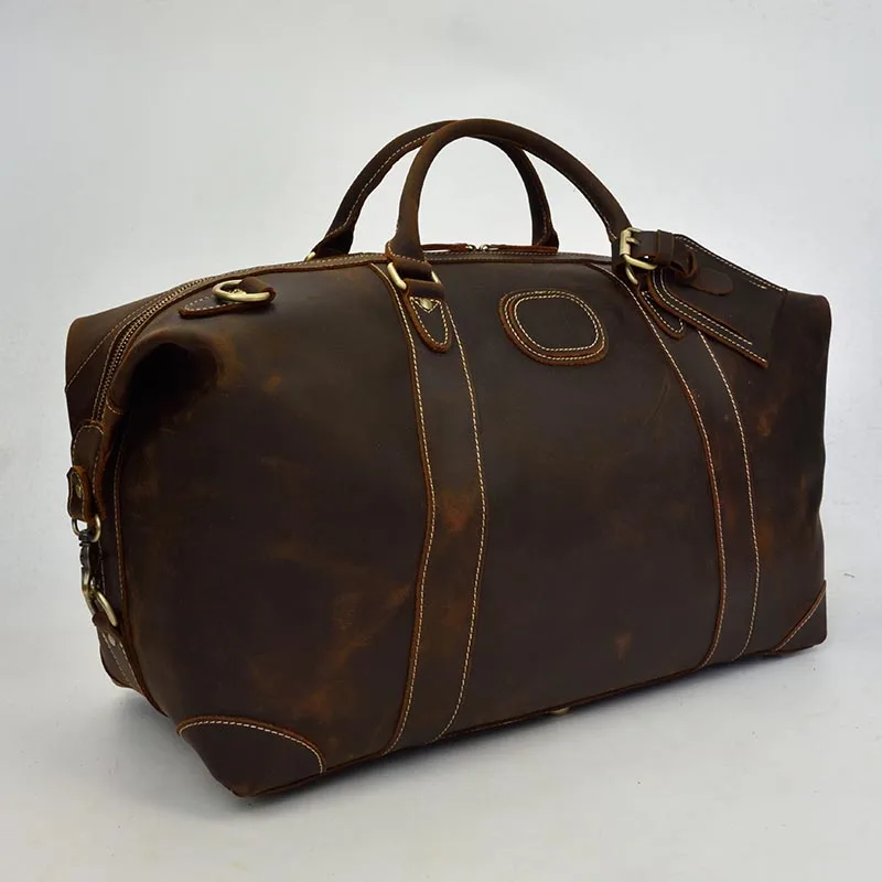 Dark brown(50cm) Мужская Дорожная сумка из натуральной кожи, прочная Толстая дорожная сумка crazy horse из натуральной кожи, винтажная ретро-сумка для выходных - Цвет: Dark brown(50cm)