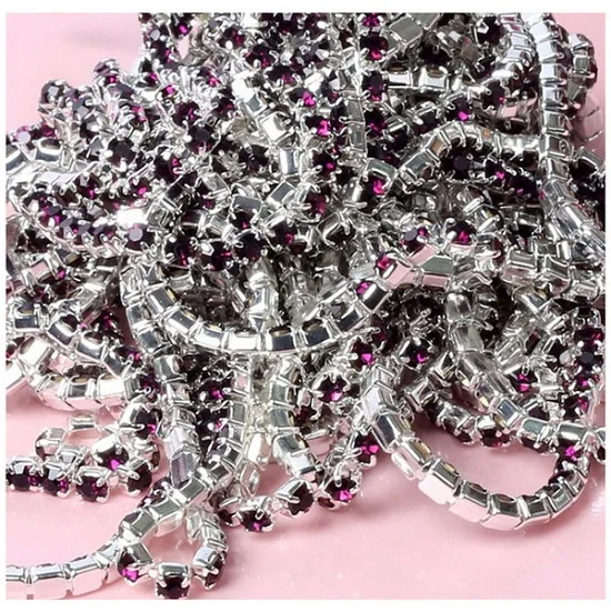 Dark Purple 10 метров пришитые стразы с плоской задней стороной, цепочка SS6 SS8 SS10 SS12 для свадебного платья, украшения для костюма, аксессуары для одежды, отделка - Цвет: Dark Purple