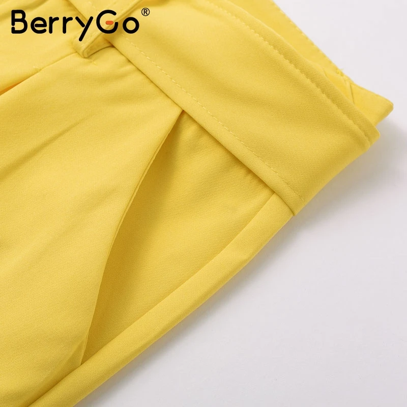 BerryGo повседневные сексуальные белые брюки с пряжкой на поясе, женские элегантные прямые брюки с высокой талией, женские розовые брюки