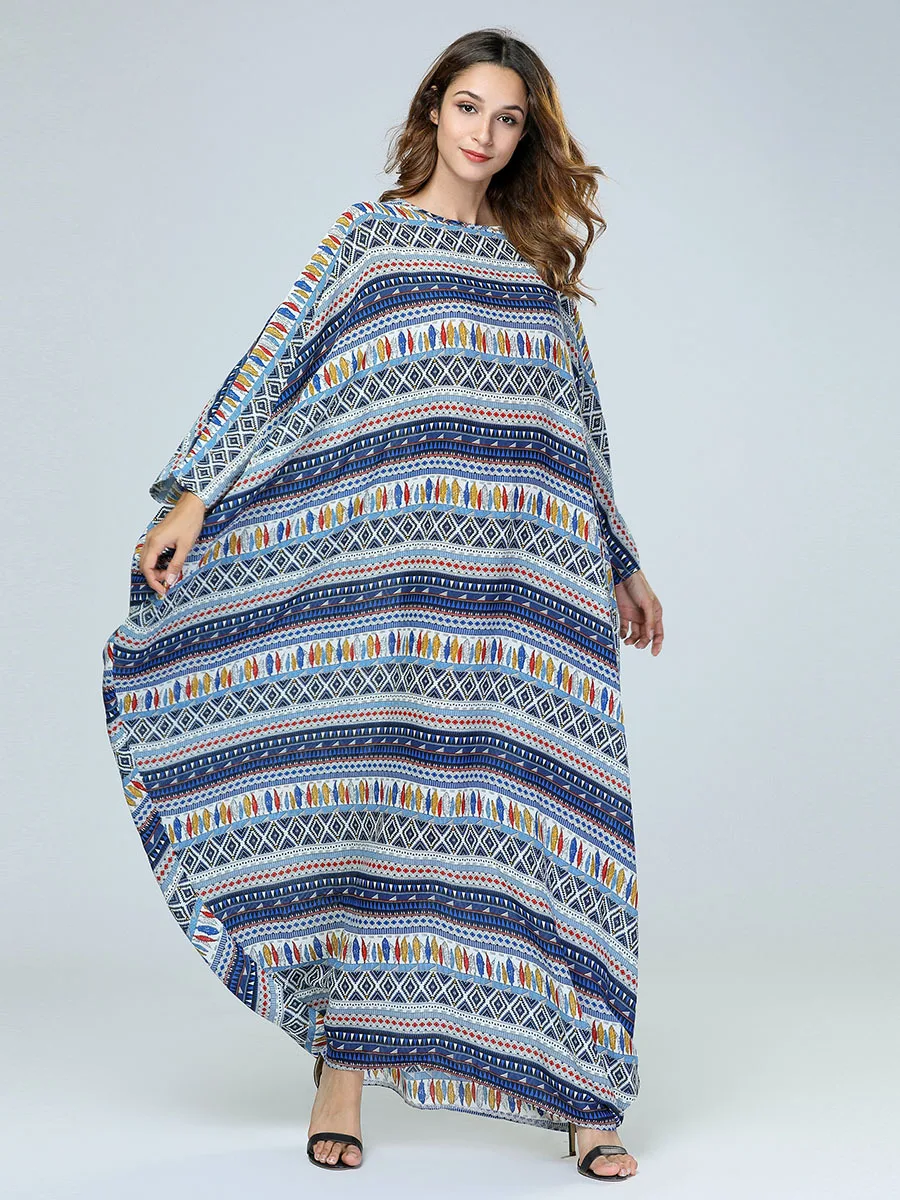 Arabic Islamic Middle Eastern Muslim Abaya Dubai Kaftan Moroccan Morocco Dress Ramadan Loose Striped Robe | Тематическая одежда и