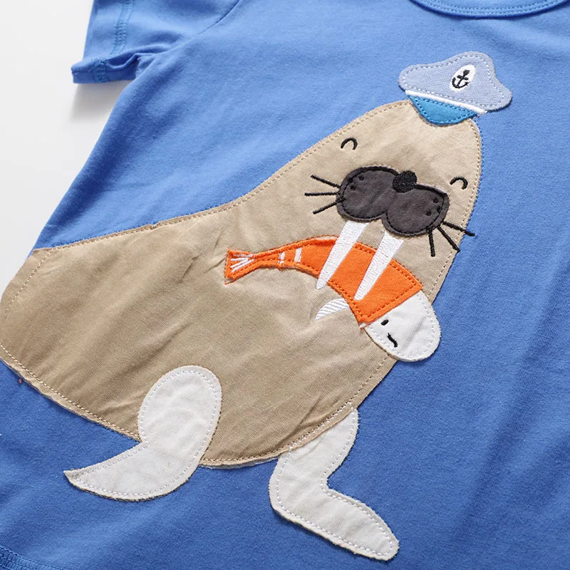 

Boys O-neck Short Sleeve Cartoon Dolphins Design Blue 100% Cotton Summer T-shirts Casual Boys Streetwear T-shirts