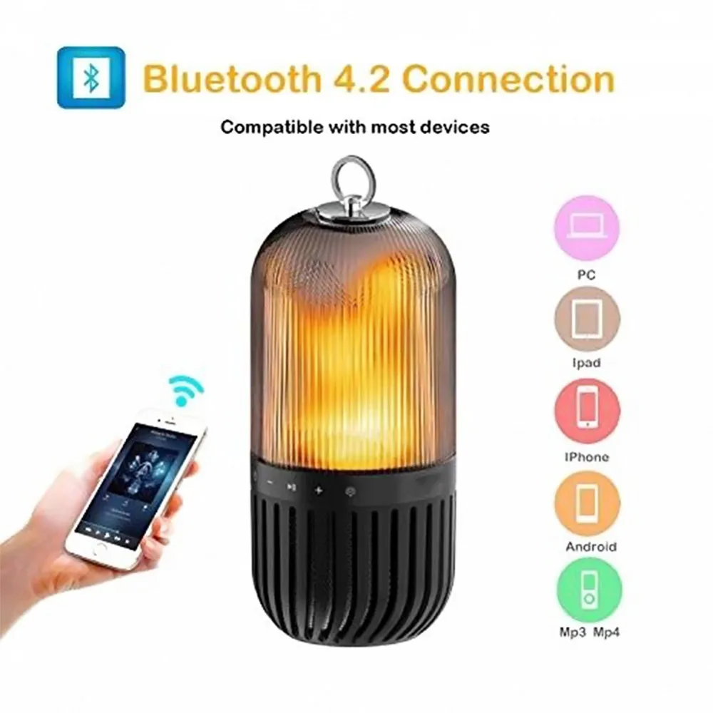 Светодиодная Портативная акустическая лампа с пламенем Bluetooth стерео мерцающий