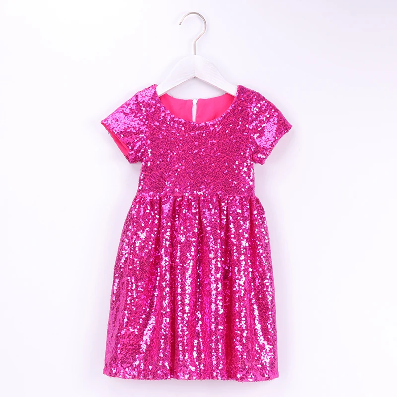 HOT PINK 1 Платье с цветочным узором для девочек; платье с блестками для девочек; ярко-розовые вечерние платья с блестками для маленьких детей; летнее платье для дня рождения - Цвет: HOT PINK 1