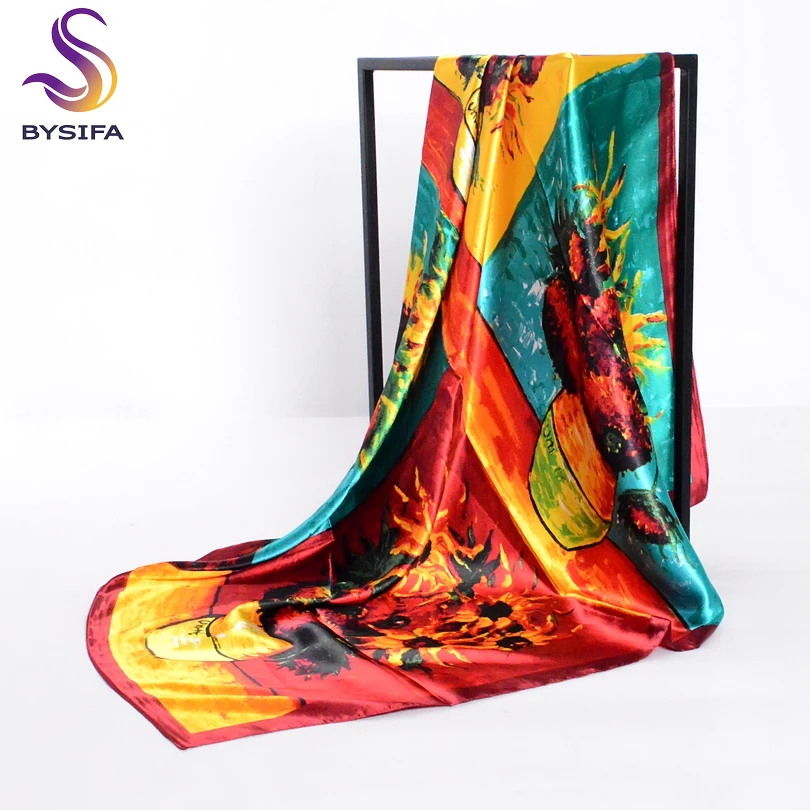 Весна [BYSIFA] квадратные шарфы с подсолнухами головной платок для женщин бренд Ван