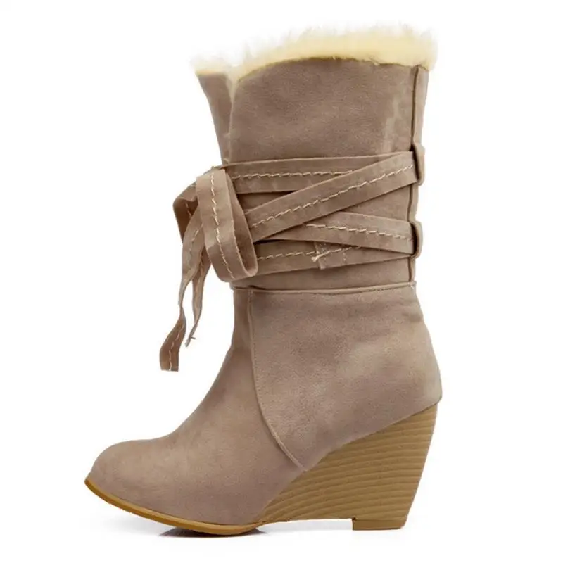 ZALAVOR/пикантные женские сапоги на высокой танкетке зимние шнуровке теплая зимняя