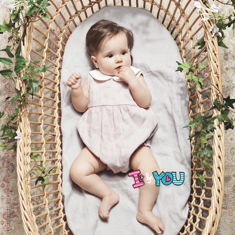 Летние Детские Комбинезоны из 100% хлопка с воротником в виде доллара для девочек