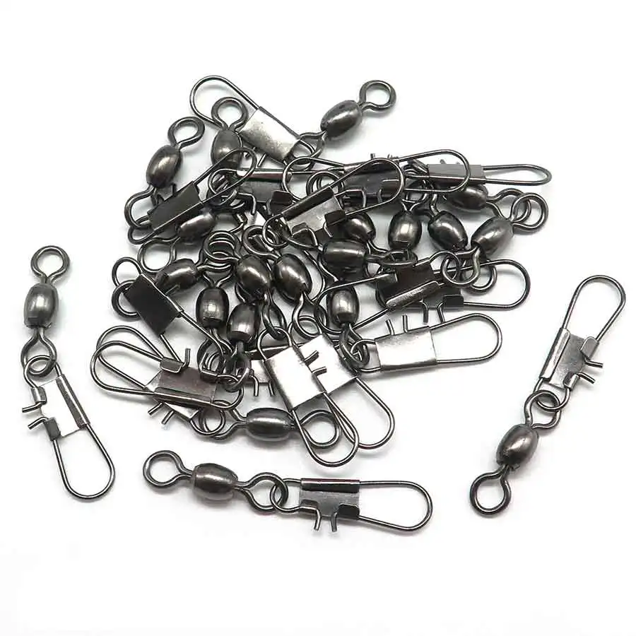 Minfishing 50pcs/lot Stainless Steel Barrel Swivel with Interlock Snap Fishing Swivels Snap Fishing Hook Accessories