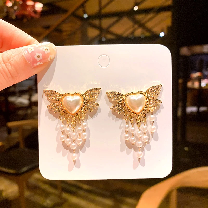 Новый дизайн корейский имитация жемчуга кисточкой серьги Феи бабочки Крылья