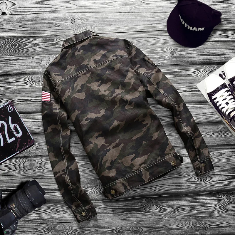 Куртка мужская джинсовая камуфляжная в стиле милитари тактическая приталенная