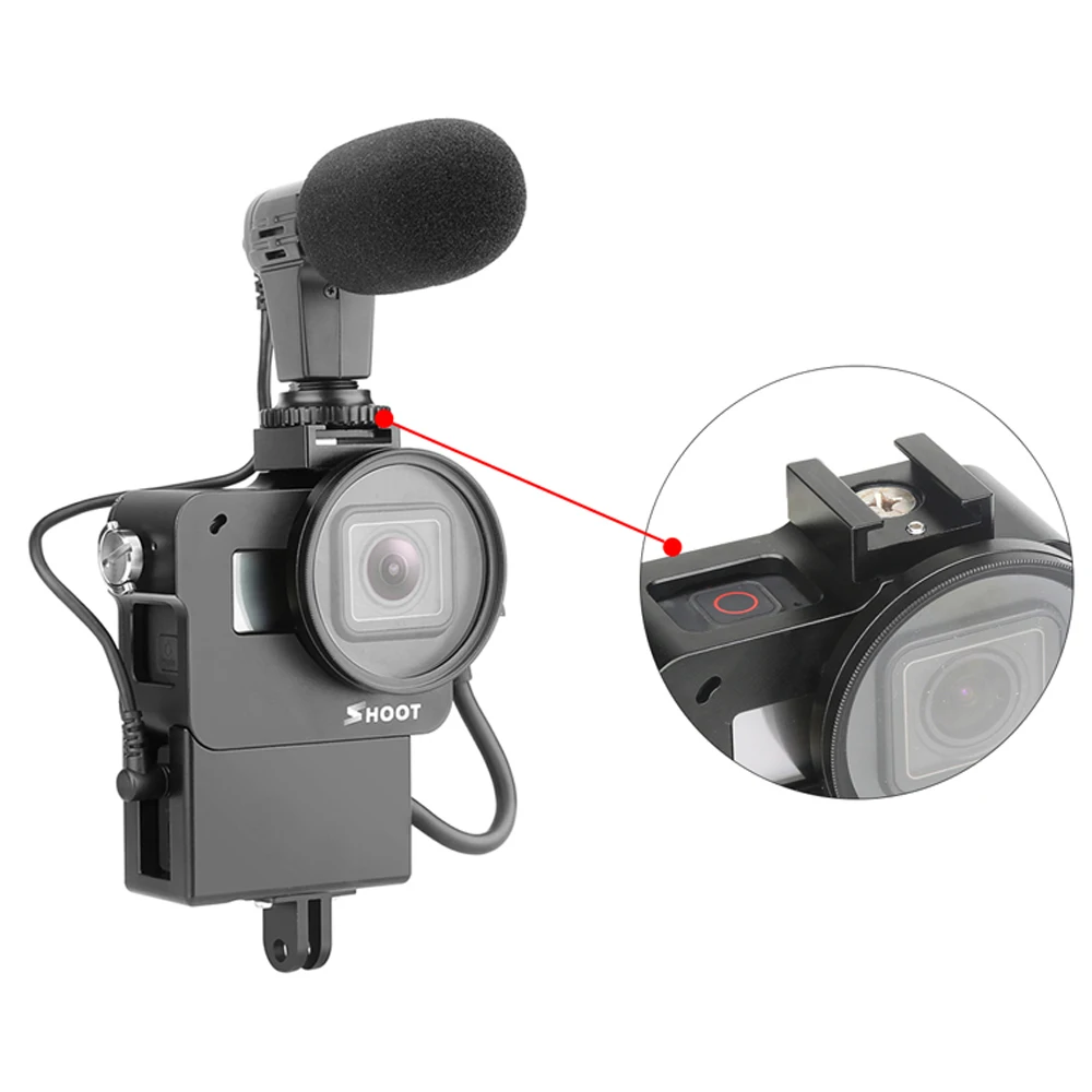 Чехол для Камеры SHOOT Vlog для GoPro Hero 7 6 5, черный защитный чехол для камеры Vlogging, чехол с креплением для микрофона