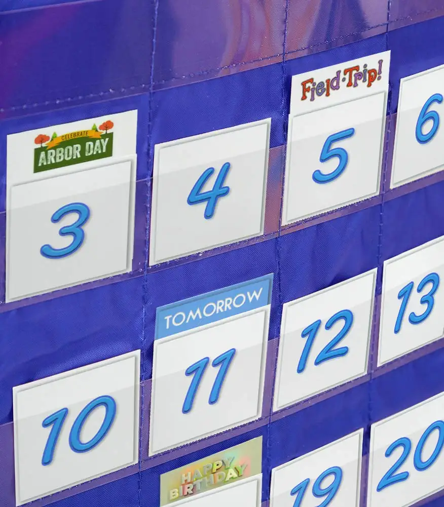 Godery Classroom Monthly Calendar Pocket Chart with 43 Clear Pocket, 3 Storage Pockets for Easy Wall or Stand Chart