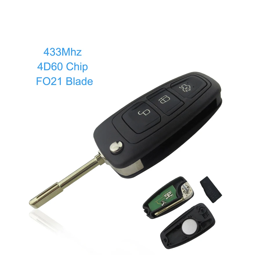 FO21 Blade Okeytech 3 кнопки флип складной дистанционный ключ-контроллер, не острый пустой FO21/HU101 лезвие 433 МГц 4D63/4D60 чип для Ford Mondeo Transit подключения - Количество кнопок: FO21 Blade