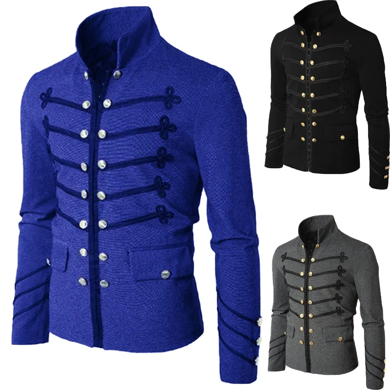 

Cheap Man Purim Victorian Gothic Style Jacket Zipper Christian Medieval Knight Coat Solid Middle Ages Male Carnival Clothing