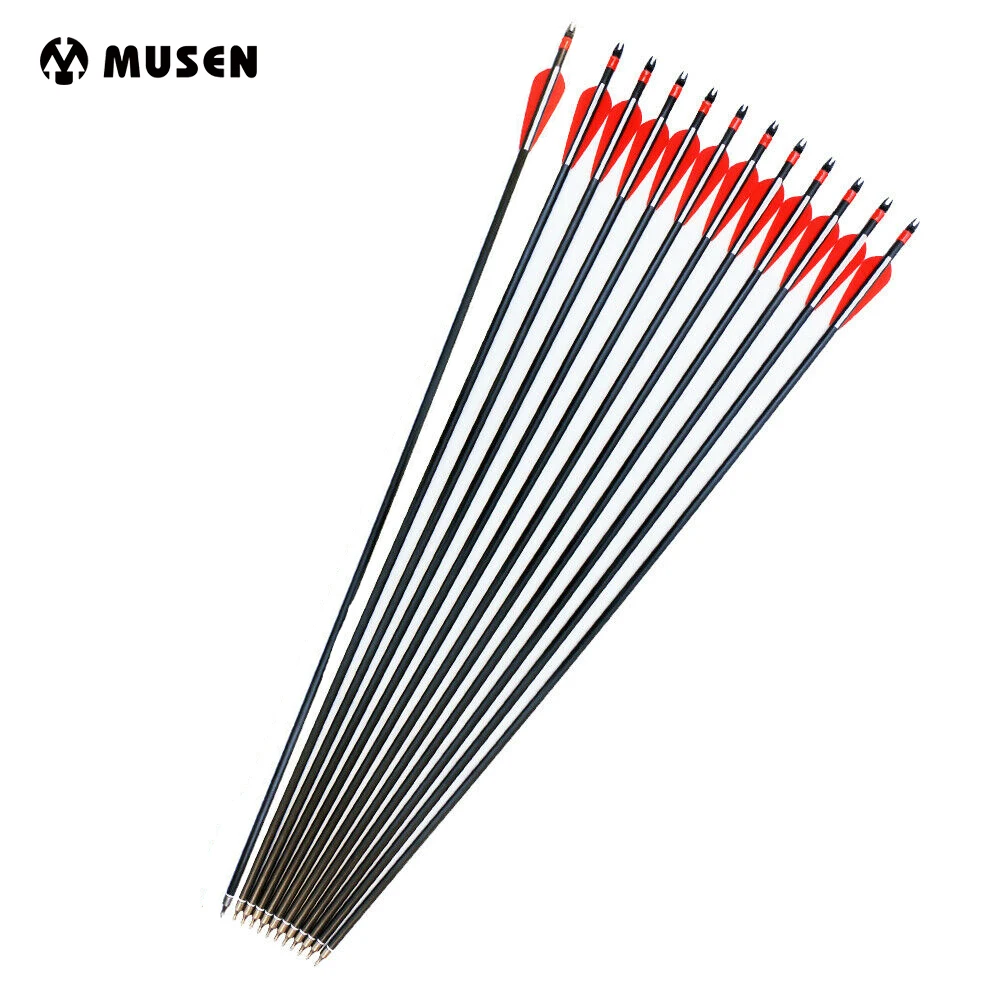 

6/12/24pcs 31 Inches Archery Hunting Arrow Fiberglass Shaft With Red White Feather OD 8mm Spine 500 Practice Arrows