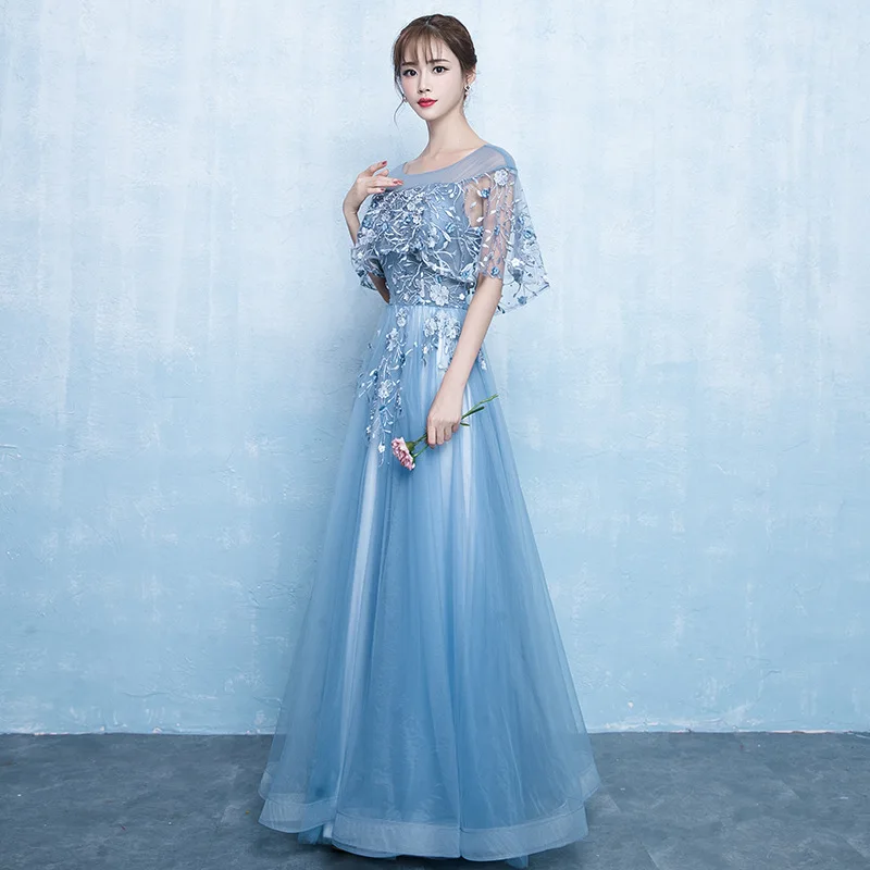 Вечерние платья Новинка 2019 г. Mrs Win The party prom с круглым вырезом и коротким рукавом
