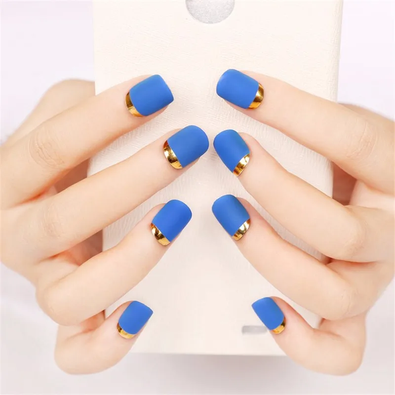 24 шт./корт. Высококачественный матовый металлический Маникюр Французский