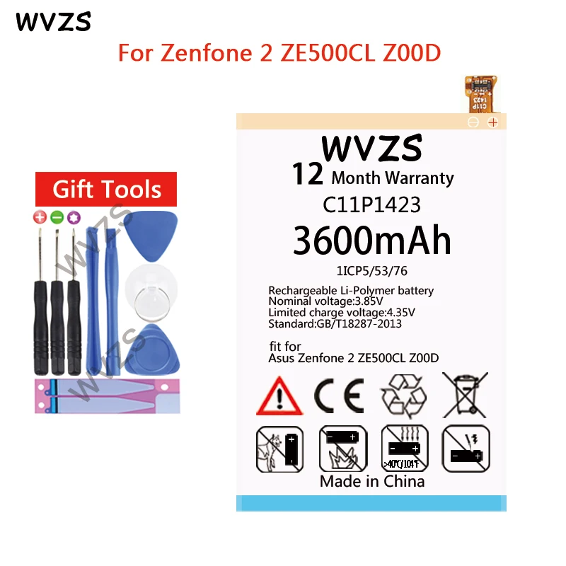 Wvzs 3600 мАч литий-полимерный аккумулятор Батарея C11P1423 для ASUS Zenfone 2 ZE500CL 2E Asus_z00d Z00D 5 0