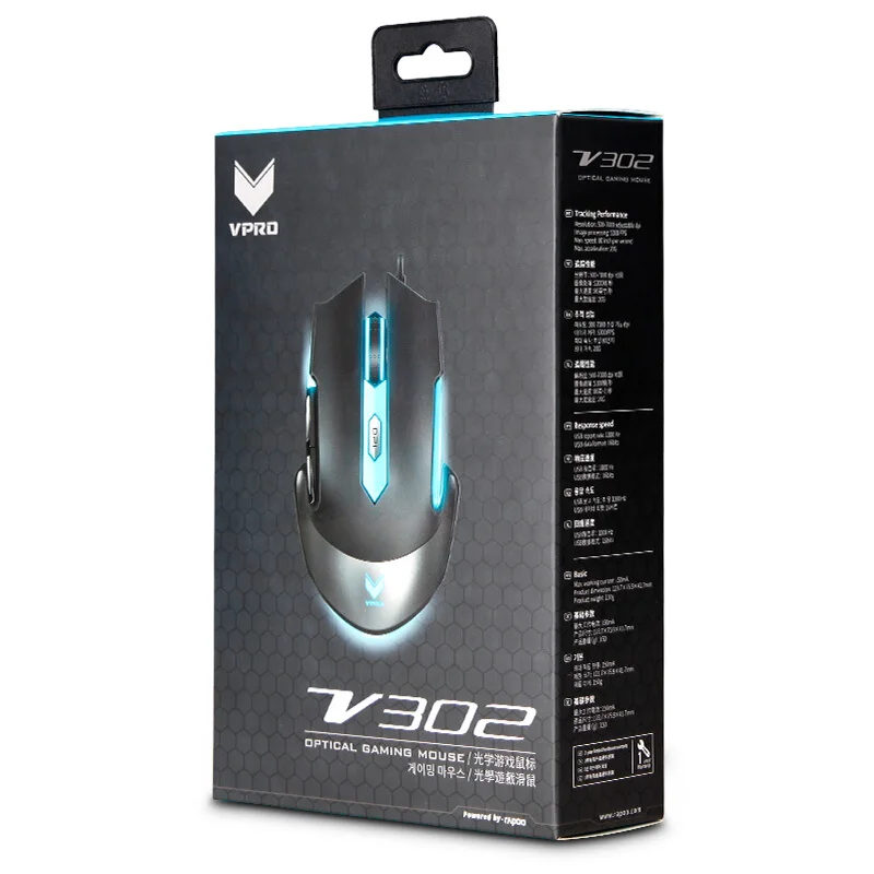 Оригинальная оптическая игровая мышь Rapoo V302 проводная с 7 программируемыми