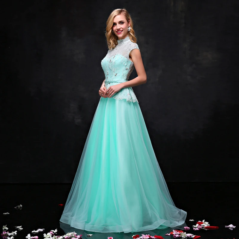 CEEWHY платье с высоким воротом длиной до пола мятно зеленое вышитое пляжное