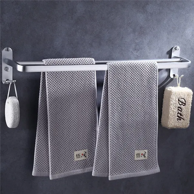 double towel bars Аксессуары для ванной комнаты Набор Алюминий Полотенца вешалка, полки для ванной крюк Бумага держатель Полотенца Бар держатель для туалетной щетки набор аксессуаров для ванной - Цвет: double towel bars