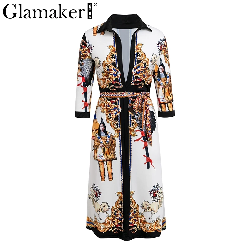 Женское платье рубашка с длинным рукавом и глубоким v образным вырезом Glamaker