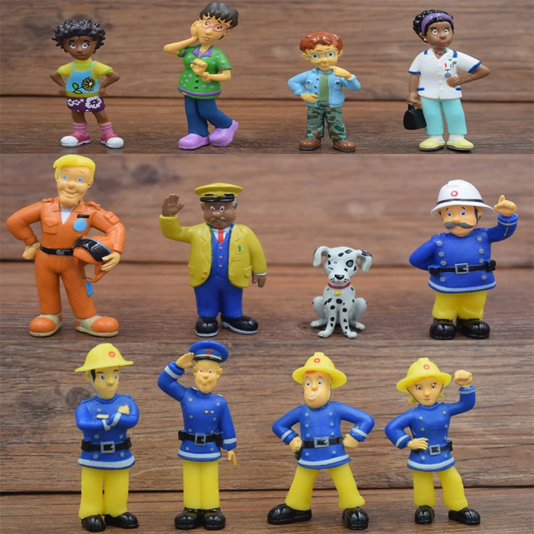 

12 Pcs/Set Fireman Sam 3-6cm action figure toys Cute Cartoon PVC Dolls For Kids Decoration or collection Christmas Gift