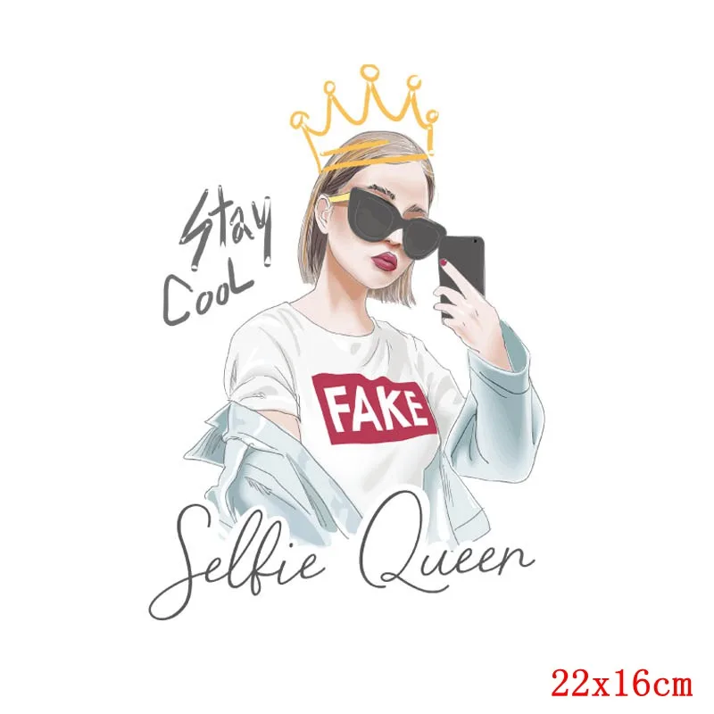 Pulaqi Fashion Cool Girl Iron On Transfers Patches For Clothing Diy Heat Transfer Vinyl Roll Beauty Sticker Women T-shirt F | Дом и сад