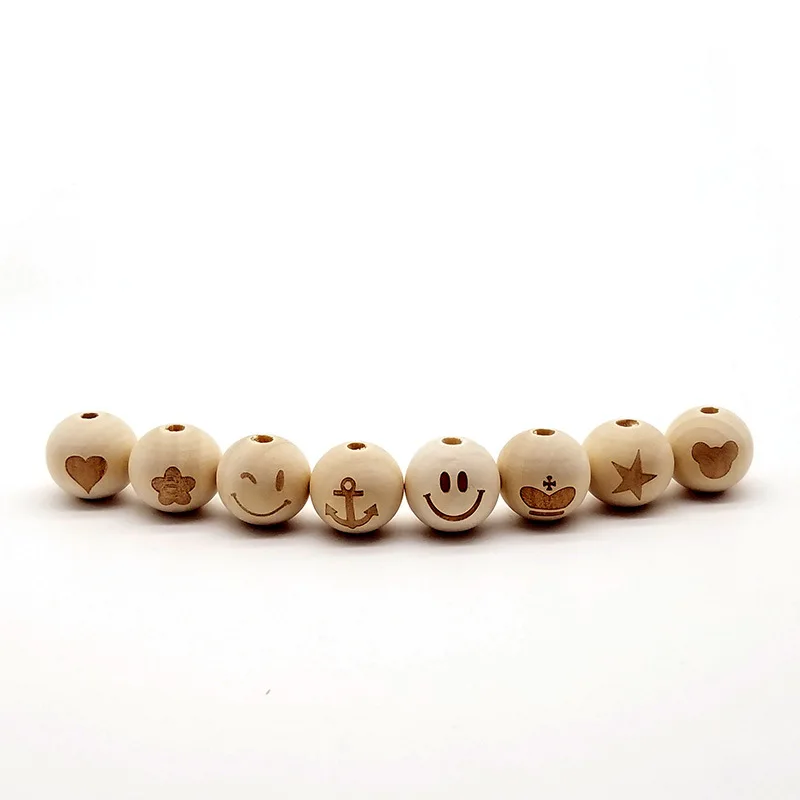 10PCS/set 20mm Laser engraving Wooden beads Natural wooden teeth make jewelry handmade DIY |