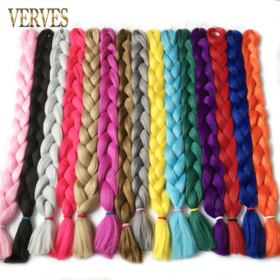 Плетеные волосы VERVES, 100 см, коса из синтетического термоволокна, 165, г/шт. чистый цвет, вязаная коса, большая коса, удлинитель волос, розовый