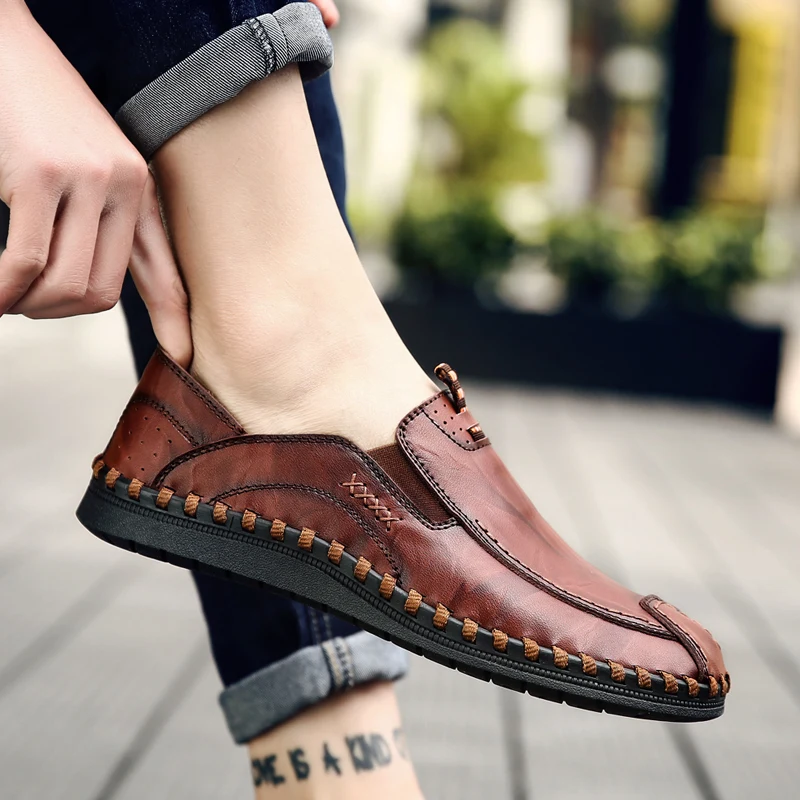 Casual Leather Loafer Shoes Men Soft Comfortable Driving Moccasins Footwear Mokasin Kasual slip-on flat men's shoes | Обувь