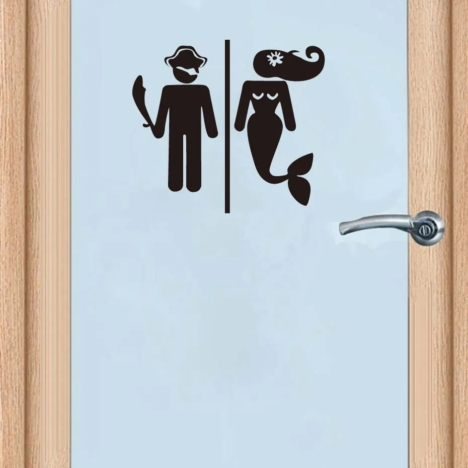 Funny Decals Mermaid Wome Men Door Vinyl Stickers Modern Wall Toilet WC Note Washroom Bathroom Home Decor Art | Дом и сад