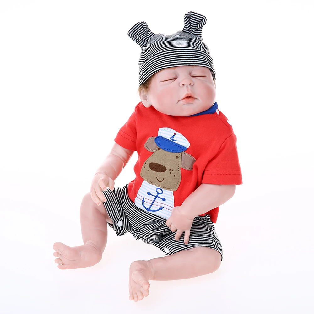 Горячая полный Силиконовый Reborn Baby Dolls глаза закрытые спящие куклы с волосы с корнями Новорожденный ребенок Boneca мальчик 22 дюймов Juguetes Кукла