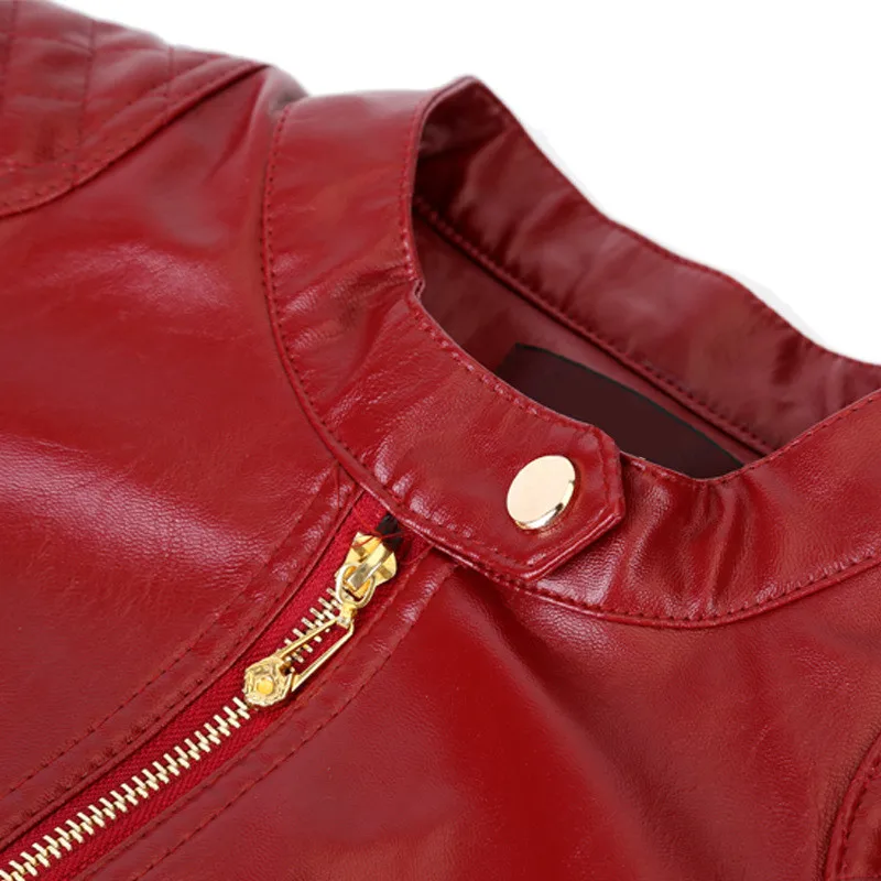 Женская кожаная куртка осенняя со стоячим замком большого размера|women's fashion leather
