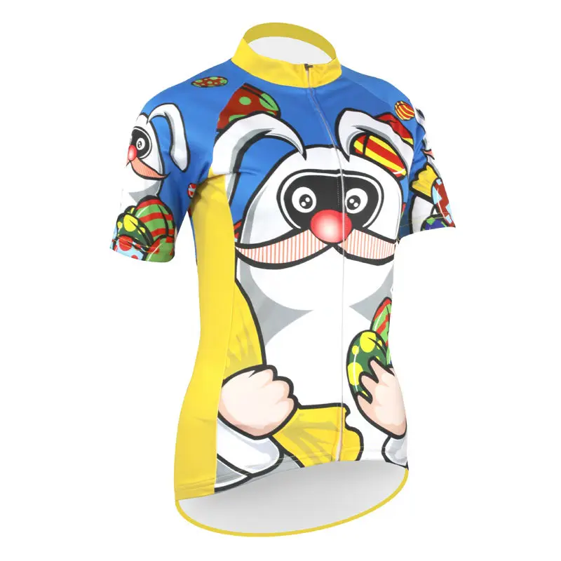 Одежда для велоспорта с коротким рукавом и изображением мультяшного зайчика яиц желтая летняя женская