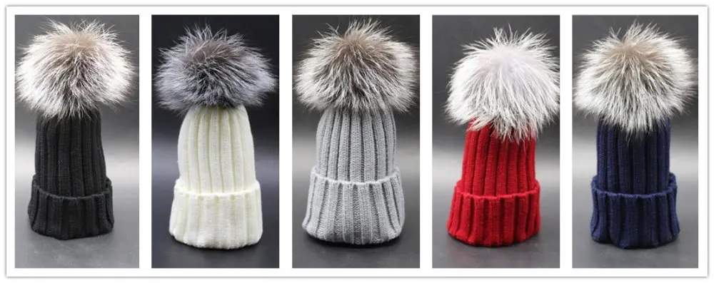 2016 популярные дети зимой и осенью мех лисы мяч шляпа трикотажные для девочек