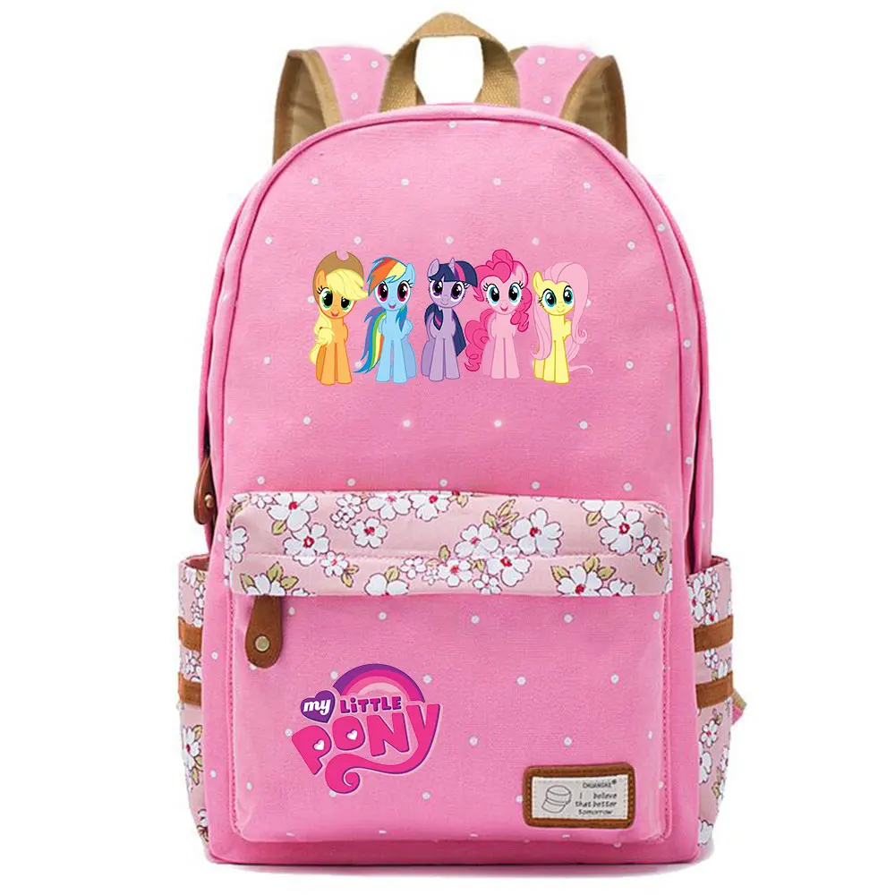703CHK-08 Kawaii My Little Pony Rainbow Dash Pinkie Pie с цветами в горошек, школьная сумка для мальчиков и девочек, женский рюкзак, Подростковый холщовый женский рюкзак - Цвет: 703CHK-08
