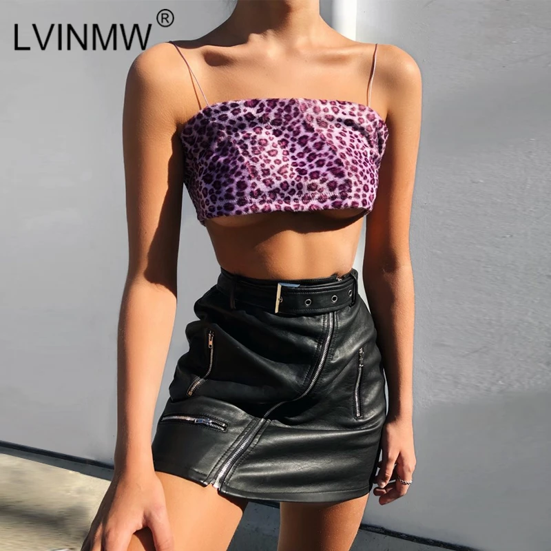 Женский короткий топ LVINMW на тонких бретельках с фиолетовым леопардовым принтом