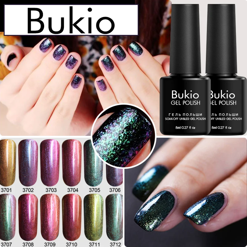 Bukio Хамелеон Цвета УФ гель для ногтей длительный голографический Хром Эффект