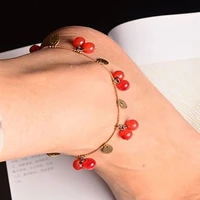 vintage boho red cherry beads anklets for women fashion bracelet foot jewelry