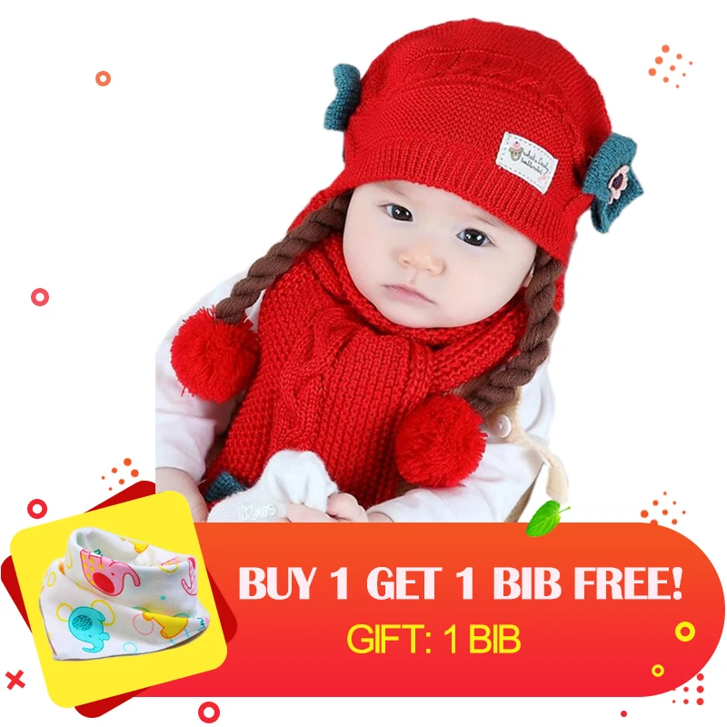 

2 pcs/lot Children's Winter Hat & Scarf baby girl pom pom hat winter warm baby hats baby cap for children Knit Cap Beanie Hats