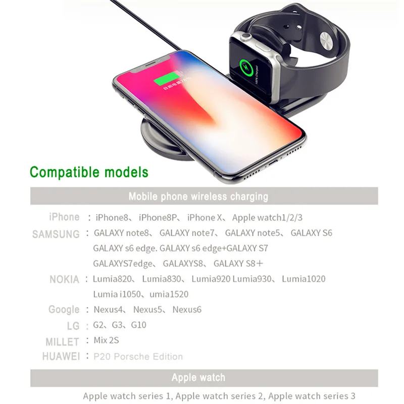 Новинка 2 в 1 Быстрая Зарядка Qi Беспроводное зарядное устройство для Apple Watch 1 2 3 4 для IPhone XS Max XR X Xs 8 Plus 8 для samsung S9 S8 Note 9