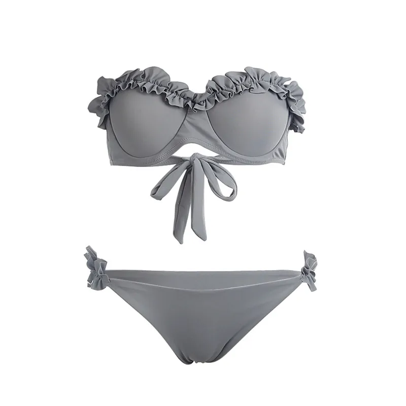 Модный женский купальник без бретелек из двух частей мягкий пуш ап пляжная