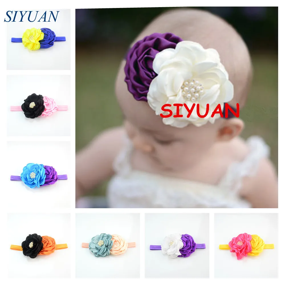 5 шт./лот ободок из сатина с цветами плоская повязка на голову горного хрусталя