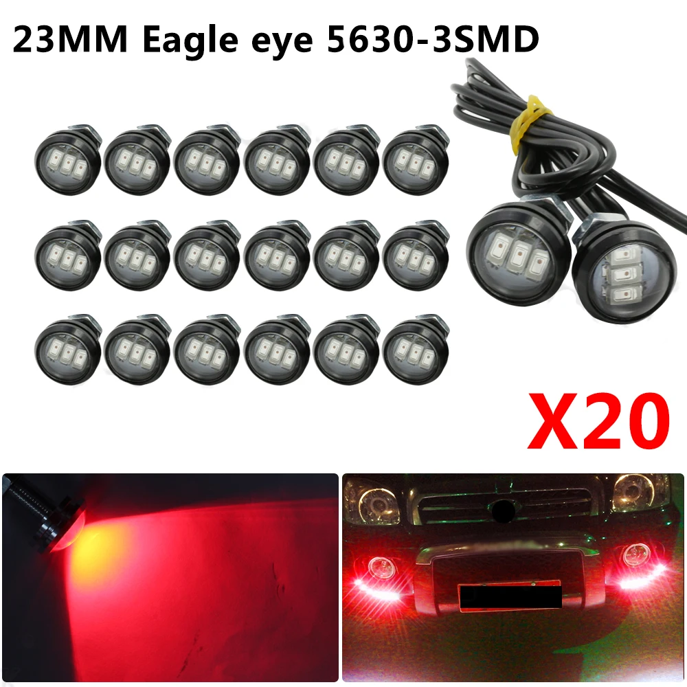 

20pcs 23mm Eagle Eye LED 3 Chips 5730 SMD DRL Daytime Running Lights Red Auto Work Light Fog Parking Light Car Stytling DC 12V