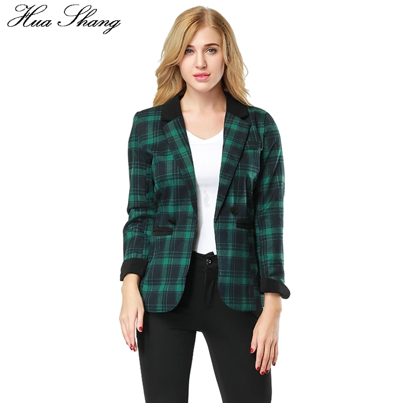 Женский клетчатый пиджак и офисный с длинным рукавом Повседневная Верхняя